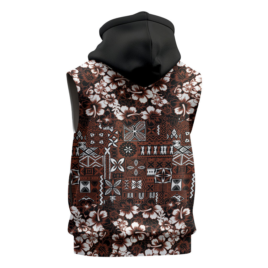 Burgundy Hawaiian Tapa Tribal Hibiscus Sleeveless Zip Hoodie LT9 - Polynesian Pride