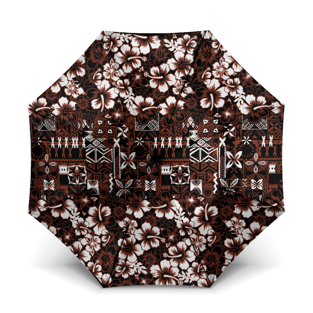 Burgundy Hawaiian Tapa Tribal Hibiscus Umbrella LT9 One Size Folded 11.42 inch Opened Diameter 37.4 inch Burgundy - Polynesian Pride