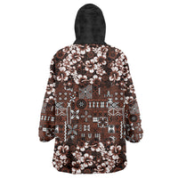 Burgundy Hawaiian Tapa Tribal Hibiscus Wearable Blanket Hoodie LT9 - Polynesian Pride