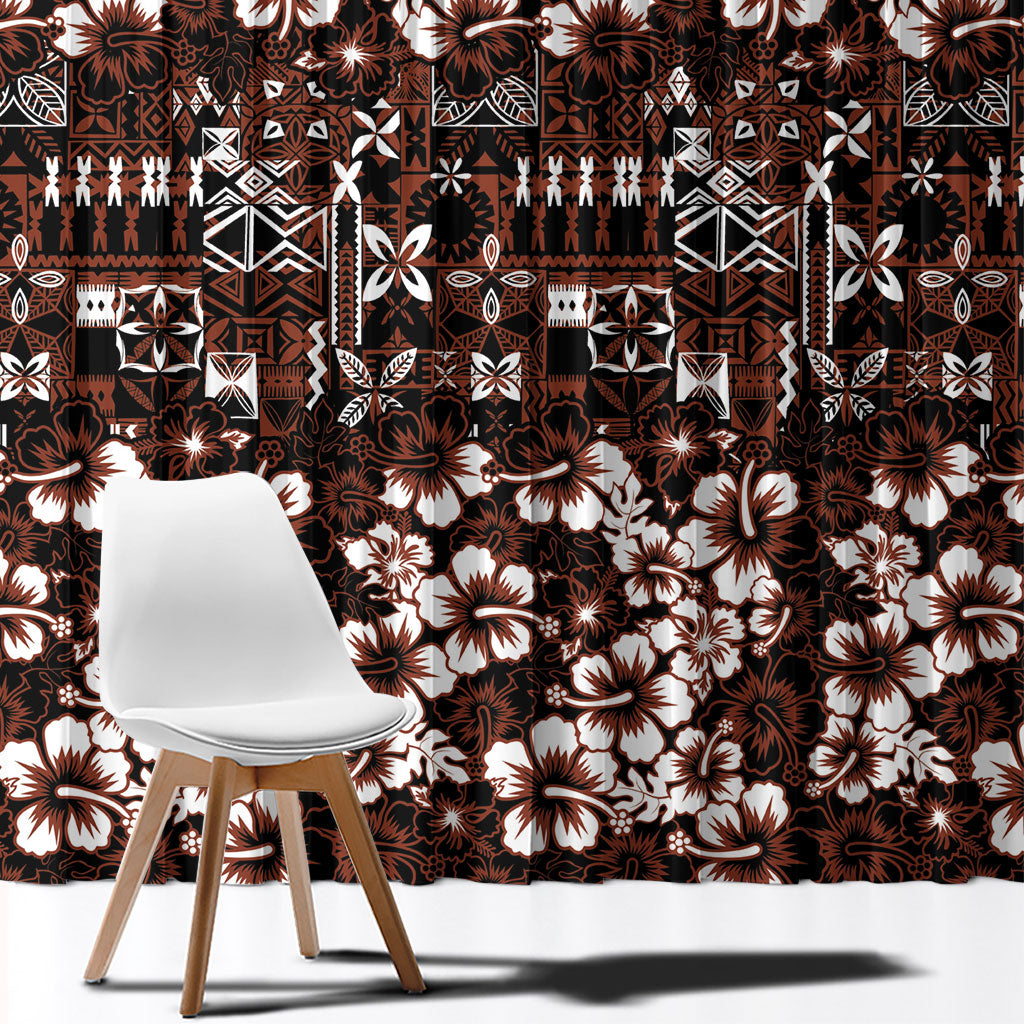 Burgundy Hawaiian Tapa Tribal Hibiscus Window Curtain LT9 - Polynesian Pride