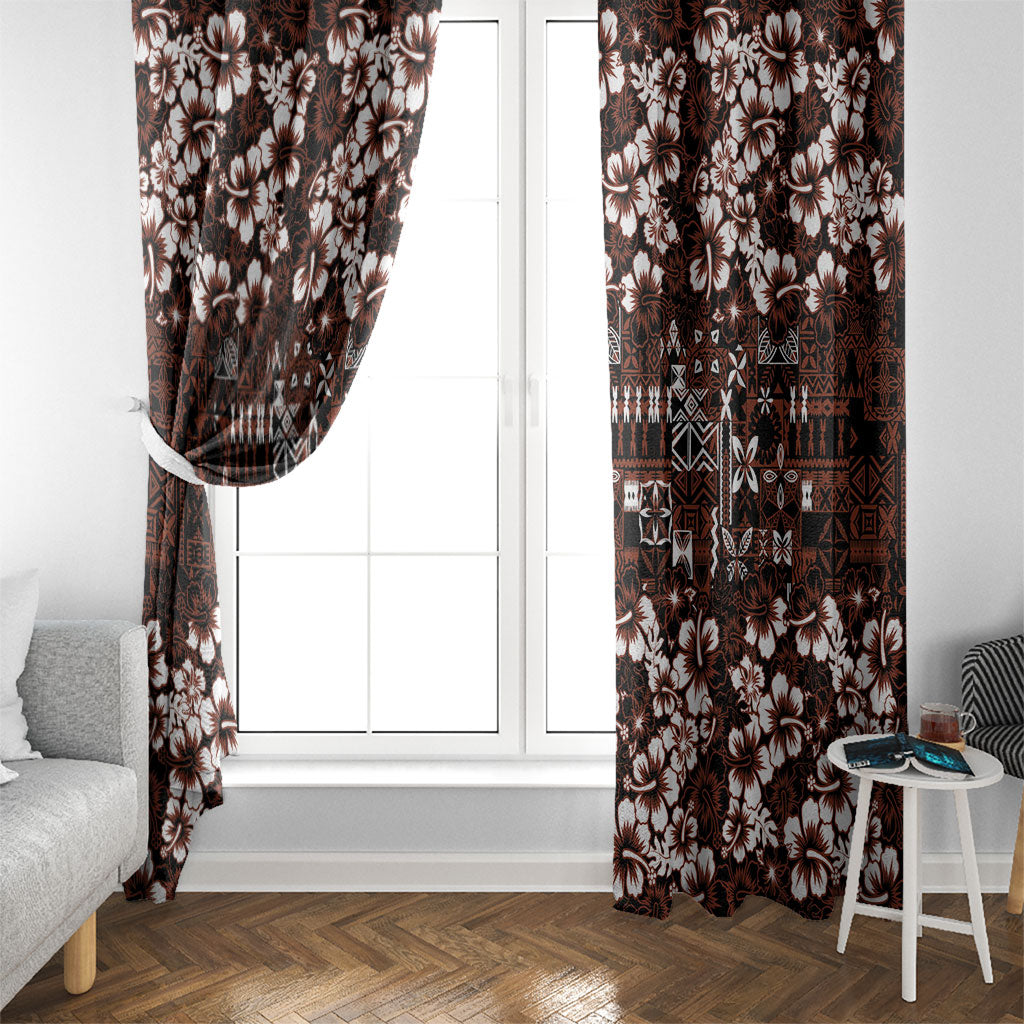 Burgundy Hawaiian Tapa Tribal Hibiscus Window Curtain LT9 - Polynesian Pride