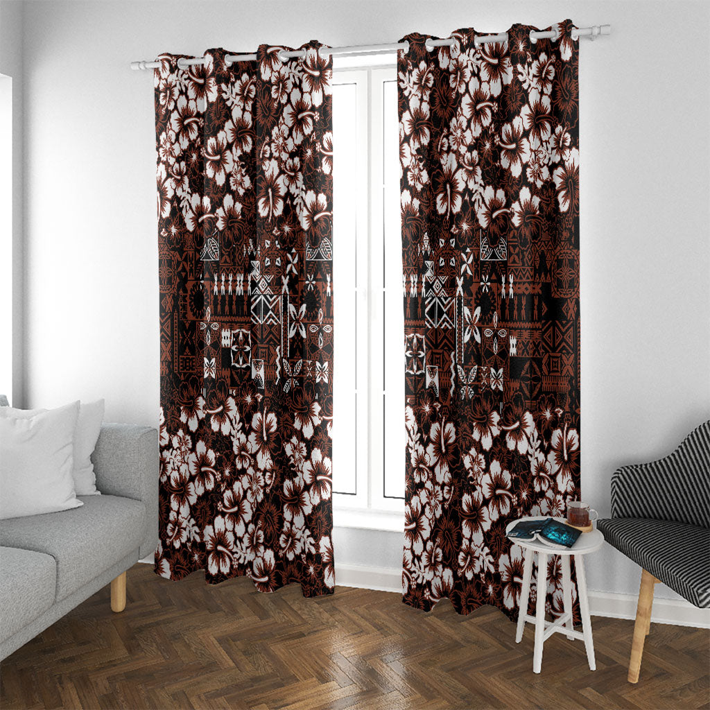 Burgundy Hawaiian Tapa Tribal Hibiscus Window Curtain LT9 With Grommets Burgundy - Polynesian Pride