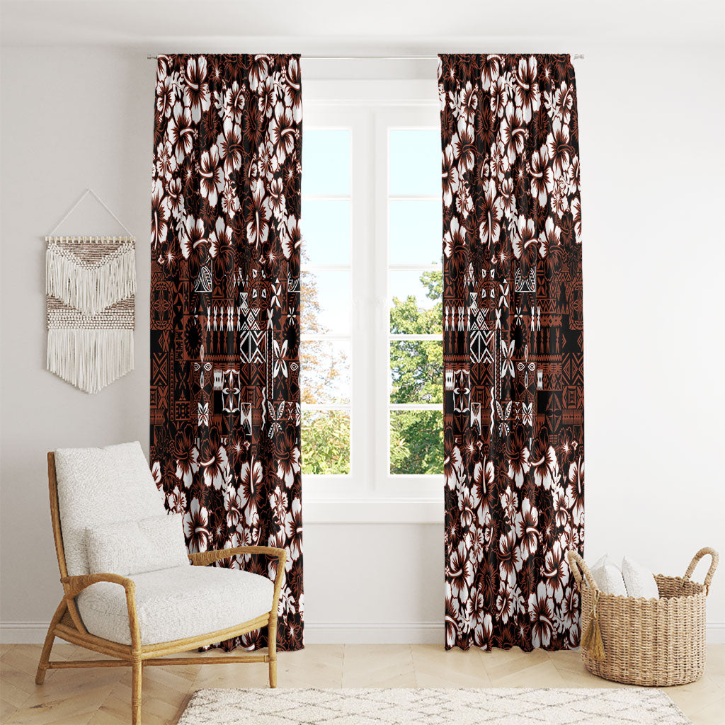 Burgundy Hawaiian Tapa Tribal Hibiscus Window Curtain LT9 - Polynesian Pride