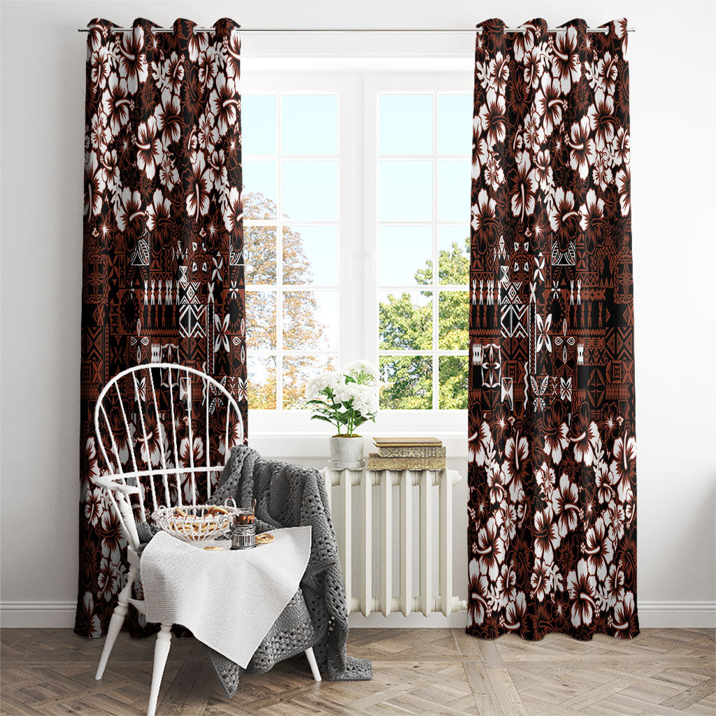 Burgundy Hawaiian Tapa Tribal Hibiscus Window Curtain LT9 - Polynesian Pride
