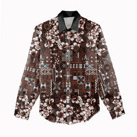Burgundy Hawaiian Tapa Tribal Hibiscus Women Casual Shirt LT9 - Polynesian Pride