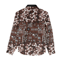 Burgundy Hawaiian Tapa Tribal Hibiscus Women Casual Shirt LT9 - Polynesian Pride