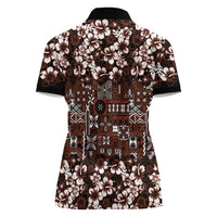 Burgundy Hawaiian Tapa Tribal Hibiscus Women Polo Shirt LT9 - Polynesian Pride