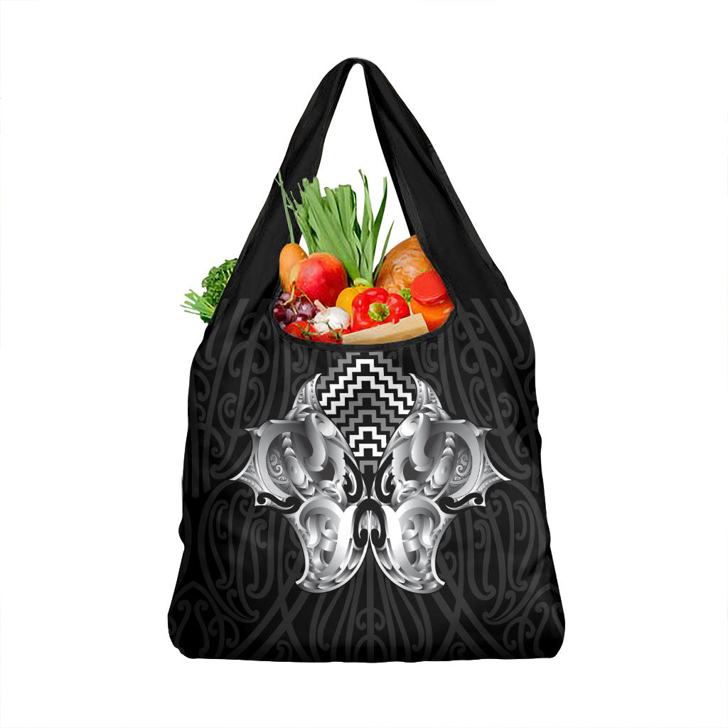 Aotearoa Kowhaiwhai Poutama Black Motif Grocery Bag LT9 1-pack One Size Black - Polynesian Pride