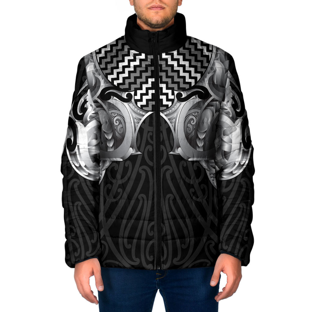 Aotearoa Kowhaiwhai Poutama Black Motif Padded Jacket LT9 Men Black - Polynesian Pride