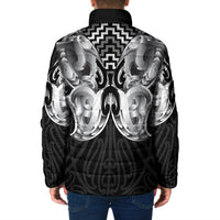 Aotearoa Kowhaiwhai Poutama Black Motif Padded Jacket LT9 - Polynesian Pride