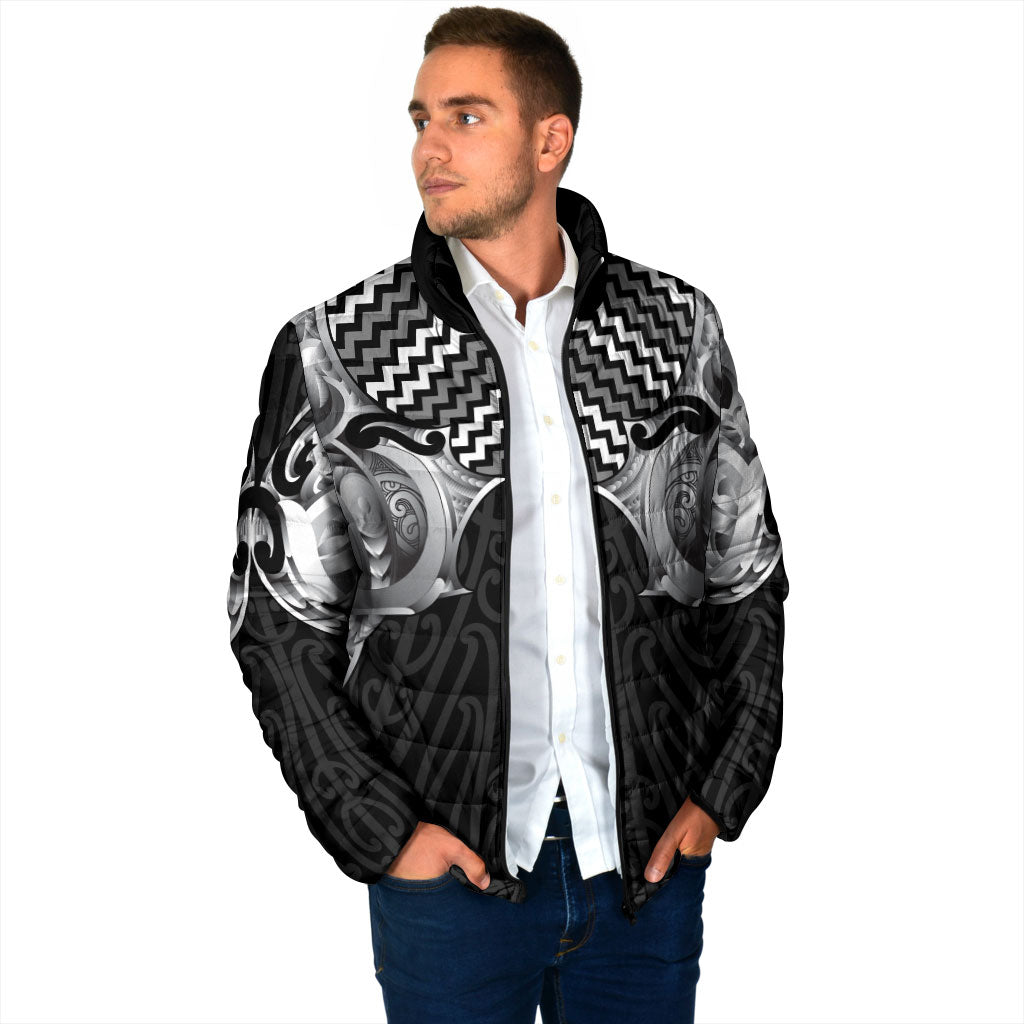 Aotearoa Kowhaiwhai Poutama Black Motif Padded Jacket LT9 - Polynesian Pride
