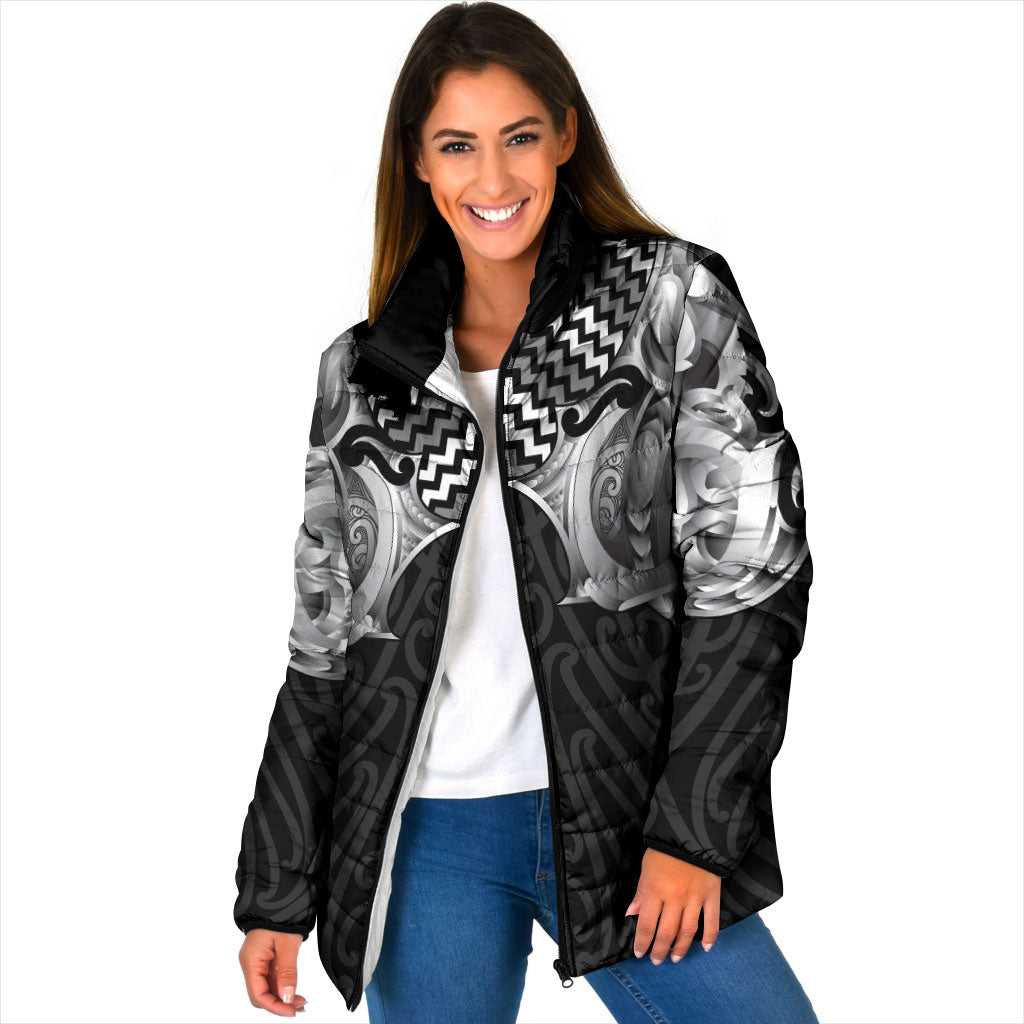 Aotearoa Kowhaiwhai Poutama Black Motif Padded Jacket LT9 Women Black - Polynesian Pride