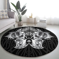 Aotearoa Kowhaiwhai Poutama Black Motif Round Carpet LT9 - Polynesian Pride