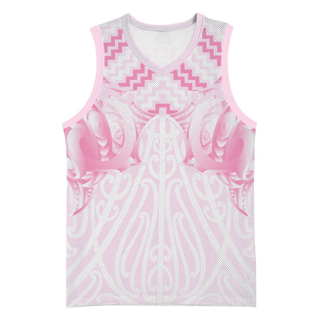 Aotearoa Kowhaiwhai Poutama Pink Motif Basketball Jersey LT9 Unisex Pink - Polynesian Pride