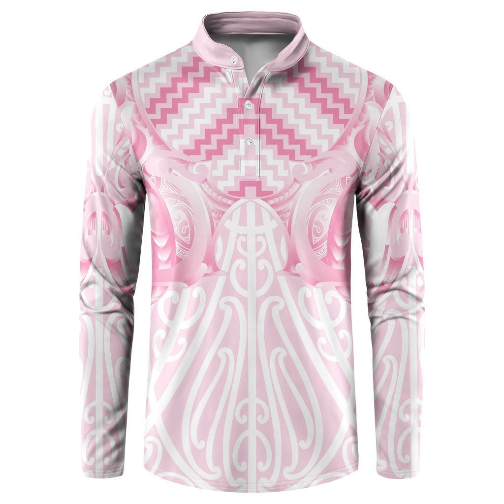 Aotearoa Kowhaiwhai Poutama Pink Motif Button Sweatshirt