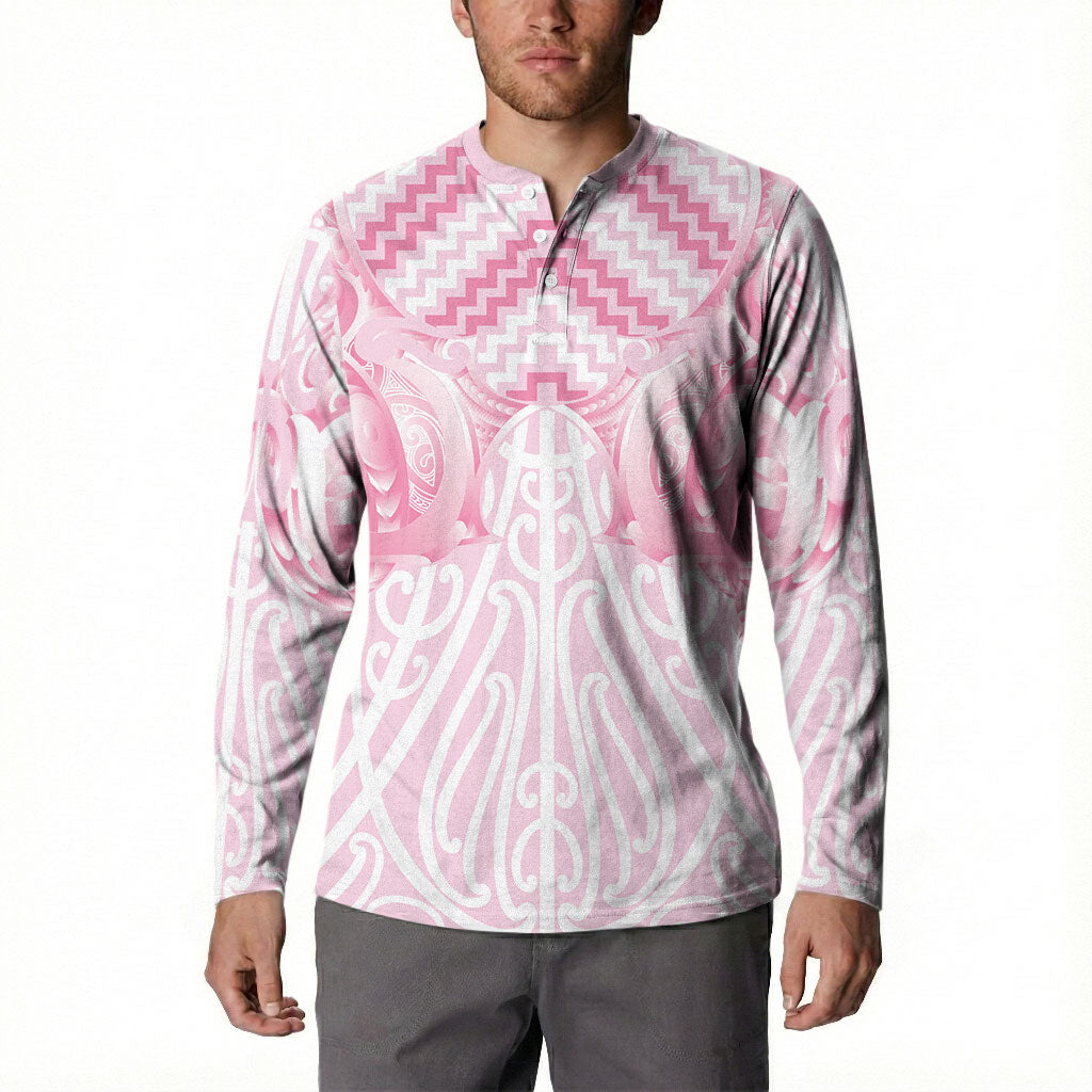 Aotearoa Kowhaiwhai Poutama Pink Motif Button Sweatshirt LT9 - Polynesian Pride