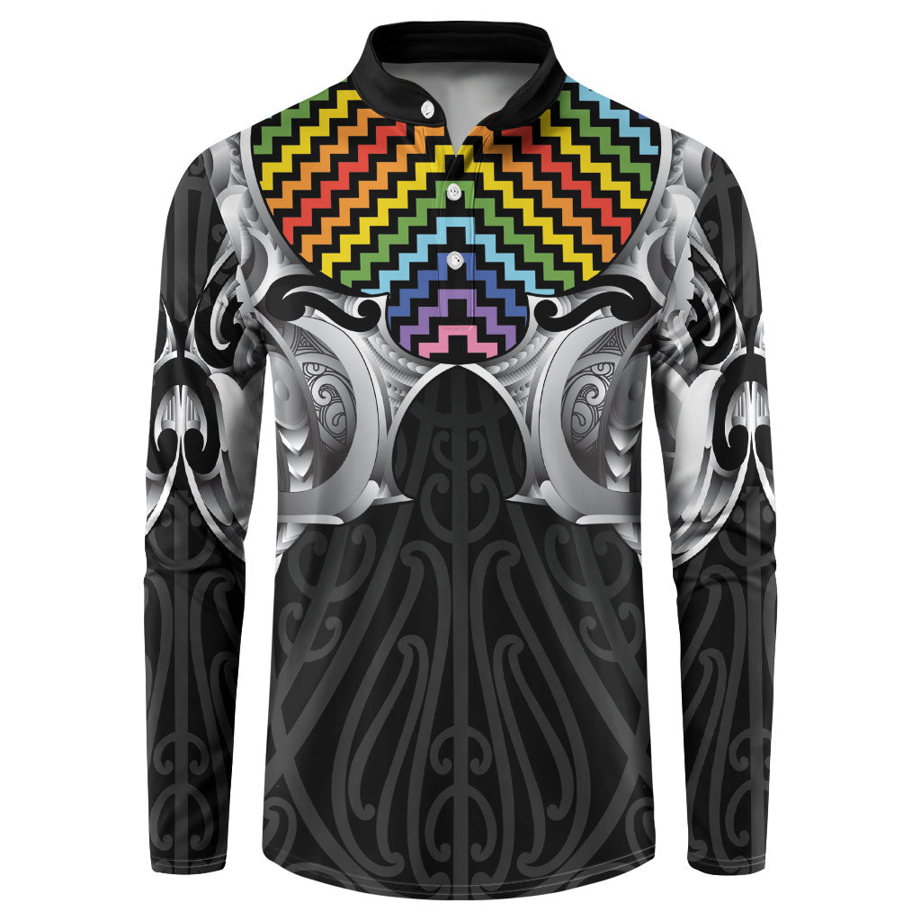Aotearoa Kowhaiwhai Poutama Rainbow Motif Button Sweatshirt LT9 Rainbow - Polynesian Pride