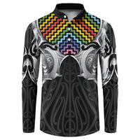 Aotearoa Kowhaiwhai Poutama Rainbow Motif Button Sweatshirt LT9 Rainbow - Polynesian Pride