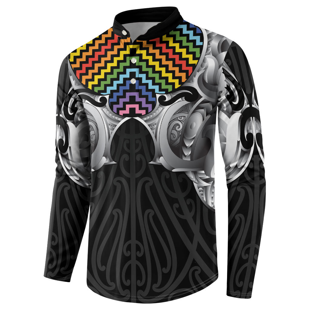 Aotearoa Kowhaiwhai Poutama Rainbow Motif Button Sweatshirt LT9 - Polynesian Pride