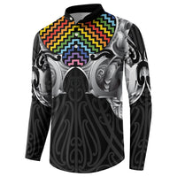 Aotearoa Kowhaiwhai Poutama Rainbow Motif Button Sweatshirt LT9 - Polynesian Pride