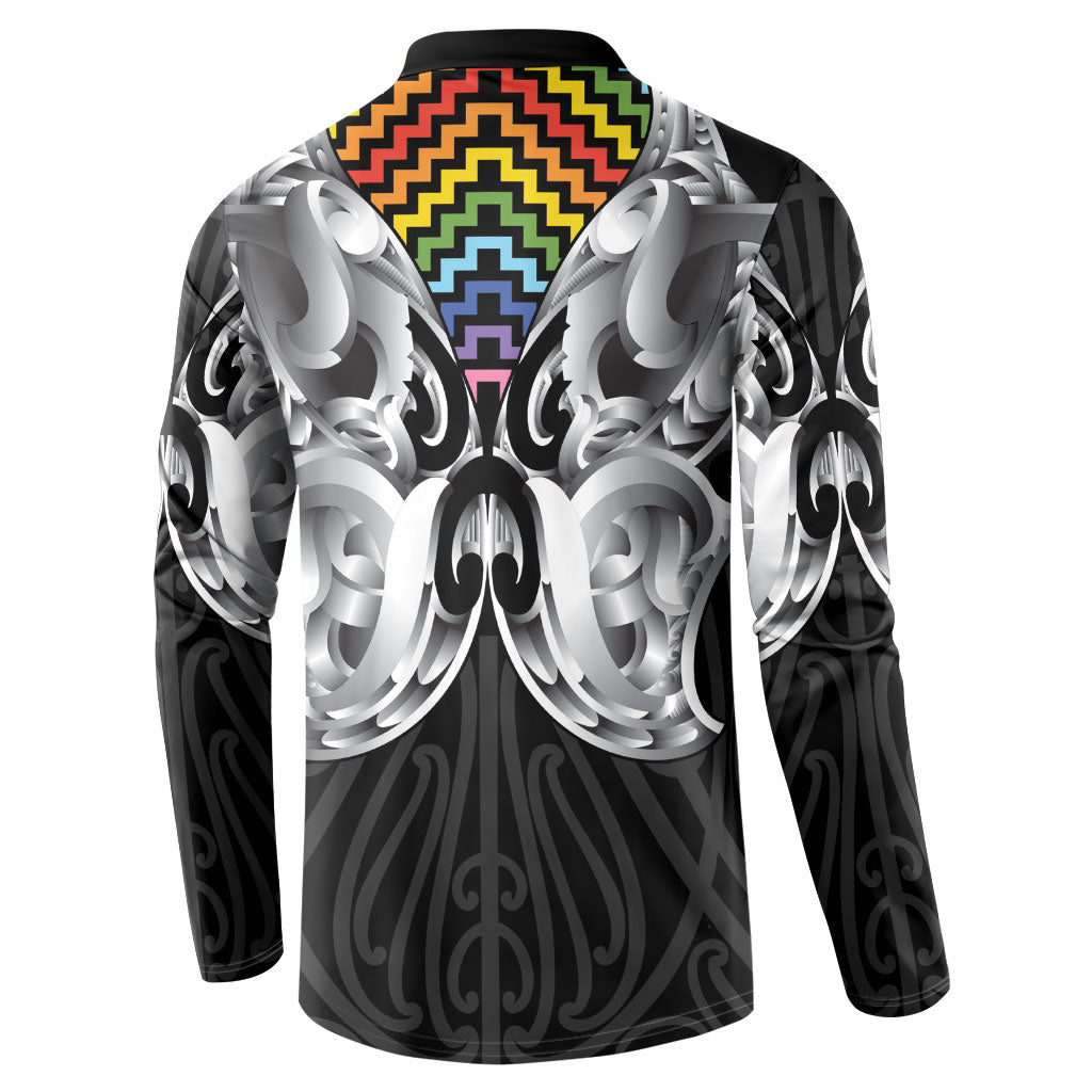 Aotearoa Kowhaiwhai Poutama Rainbow Motif Button Sweatshirt LT9 - Polynesian Pride