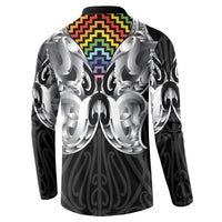 Aotearoa Kowhaiwhai Poutama Rainbow Motif Button Sweatshirt LT9 - Polynesian Pride