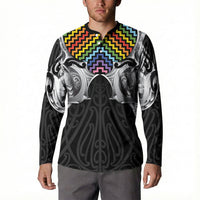 Aotearoa Kowhaiwhai Poutama Rainbow Motif Button Sweatshirt LT9 - Polynesian Pride