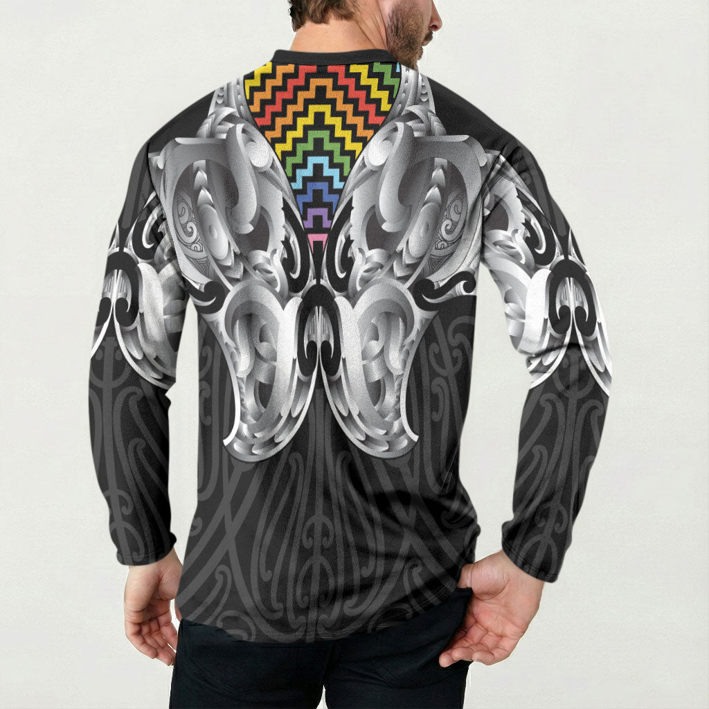 Aotearoa Kowhaiwhai Poutama Rainbow Motif Button Sweatshirt LT9 - Polynesian Pride