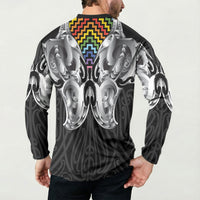 Aotearoa Kowhaiwhai Poutama Rainbow Motif Button Sweatshirt LT9 - Polynesian Pride