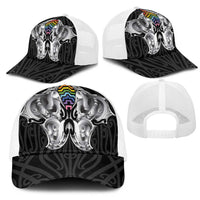 Aotearoa Kowhaiwhai Poutama Rainbow Motif Mesh Trucker Cap LT9 - Polynesian Pride