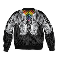 Aotearoa Kowhaiwhai Poutama Rainbow Motif Sleeve Zip Bomber Jacket LT9 - Polynesian Pride