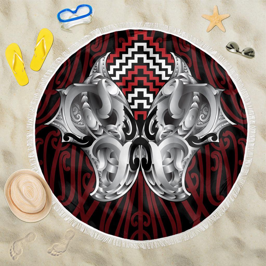 Aotearoa Kowhaiwhai Poutama Red Motif Beach Blanket
