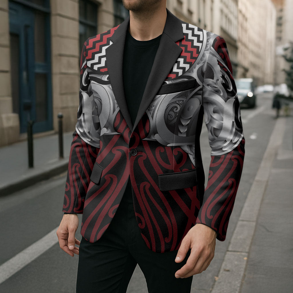 Aotearoa Kowhaiwhai Poutama Red Motif Blazer LT9 - Polynesian Pride