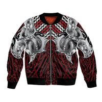 Aotearoa Kowhaiwhai Poutama Red Motif Bomber Jacket LT9 Unisex Red - Polynesian Pride