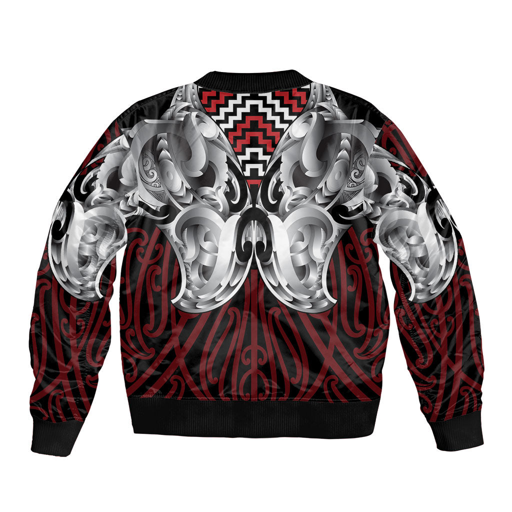 Aotearoa Kowhaiwhai Poutama Red Motif Bomber Jacket LT9 - Polynesian Pride