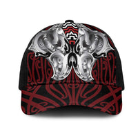 Aotearoa Kowhaiwhai Poutama Red Motif Mesh Trucker Cap LT9 One Size Black Red - Polynesian Pride