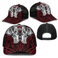 Aotearoa Kowhaiwhai Poutama Red Motif Mesh Trucker Cap LT9 - Polynesian Pride