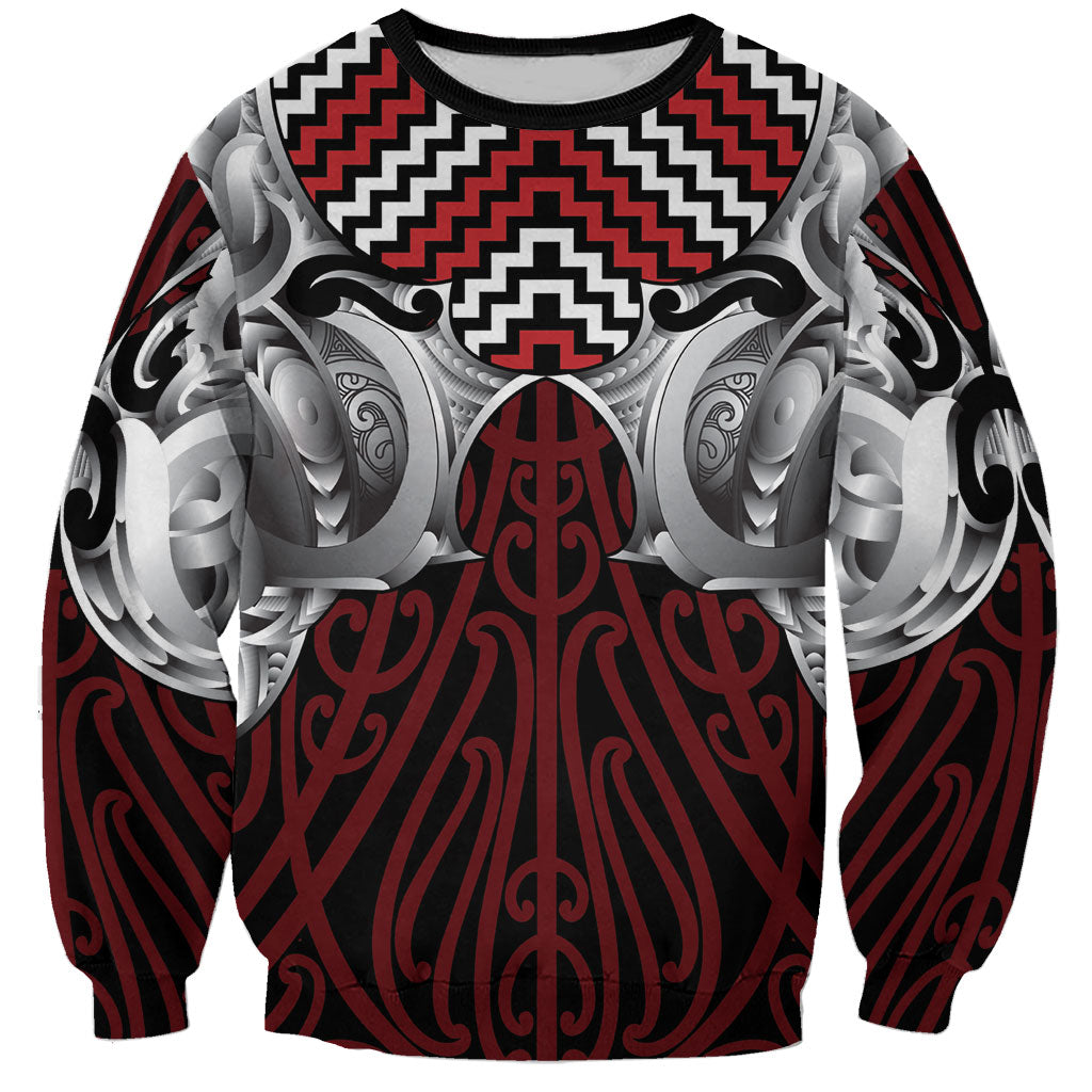 Aotearoa Kowhaiwhai Poutama Red Motif Sweatshirt LT9 Unisex Red - Polynesian Pride