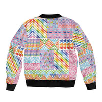 Aotearoa Kowhaiwhai Taniko Patchwork Rainbow Motifs Bomber Jacket LT9 - Polynesian Pride