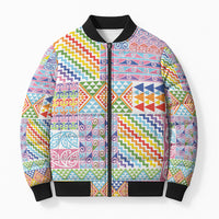 Aotearoa Kowhaiwhai Taniko Patchwork Rainbow Motifs Bomber Puffer Jacket LT9 Unisex Rainbow - Polynesian Pride