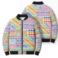 Aotearoa Kowhaiwhai Taniko Patchwork Rainbow Motifs Bomber Puffer Jacket LT9 - Polynesian Pride