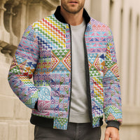 Aotearoa Kowhaiwhai Taniko Patchwork Rainbow Motifs Bomber Puffer Jacket LT9 - Polynesian Pride