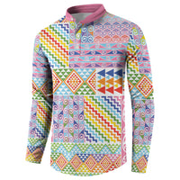 Aotearoa Kowhaiwhai Taniko Patchwork Rainbow Motifs Button Sweatshirt