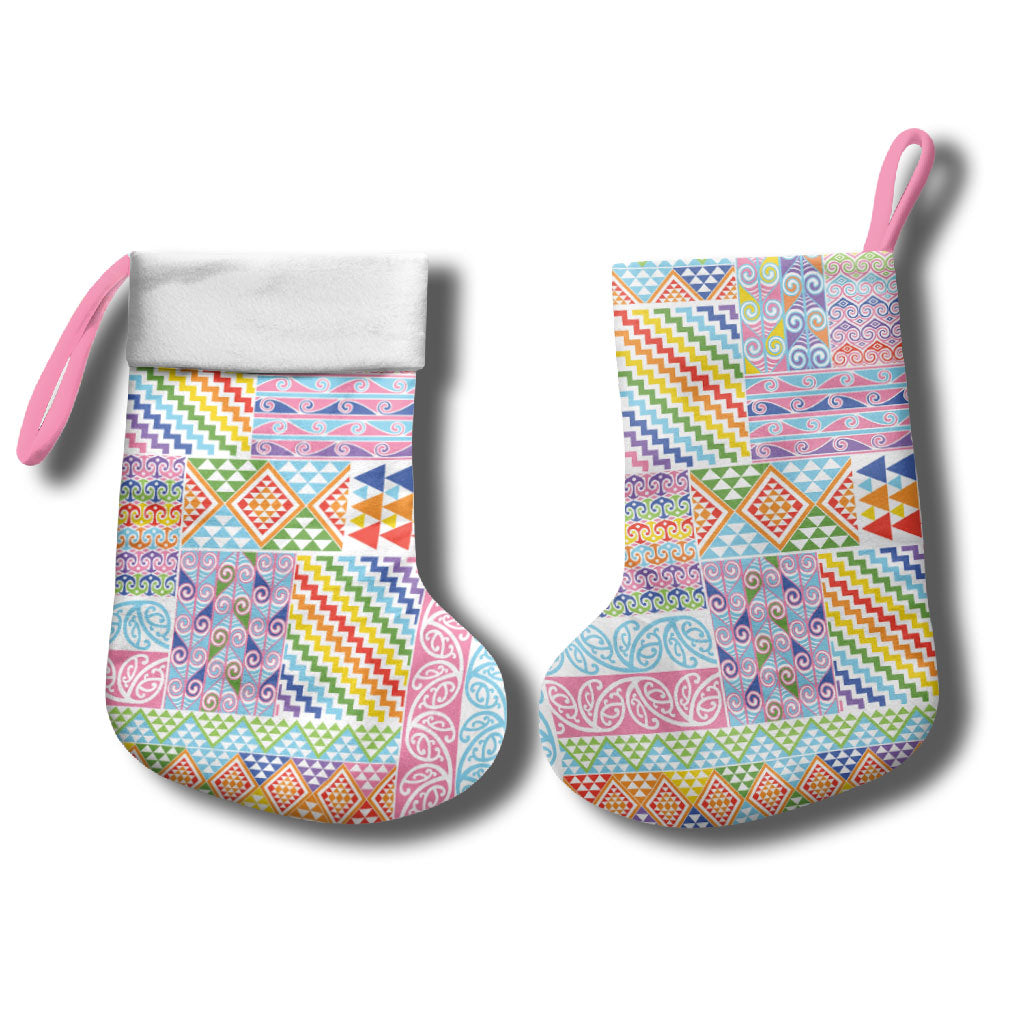 Aotearoa Kowhaiwhai Taniko Patchwork Rainbow Motifs Christmas Stocking LT9 - Polynesian Pride