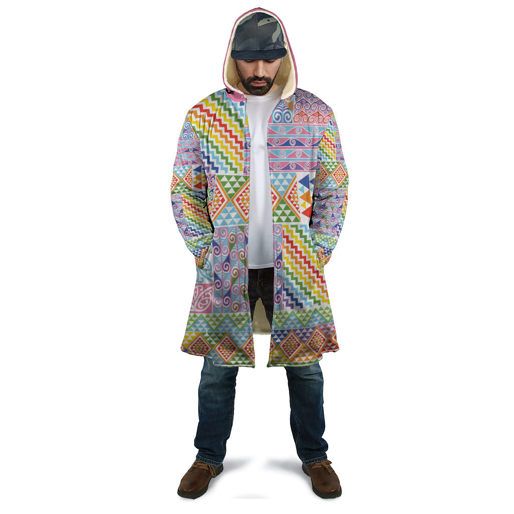 Aotearoa Kowhaiwhai Taniko Patchwork Rainbow Motifs Cloak LT9 - Polynesian Pride