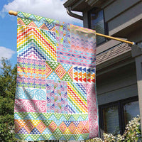 Aotearoa Kowhaiwhai Taniko Patchwork Rainbow Motifs Garden Flag LT9 - Polynesian Pride
