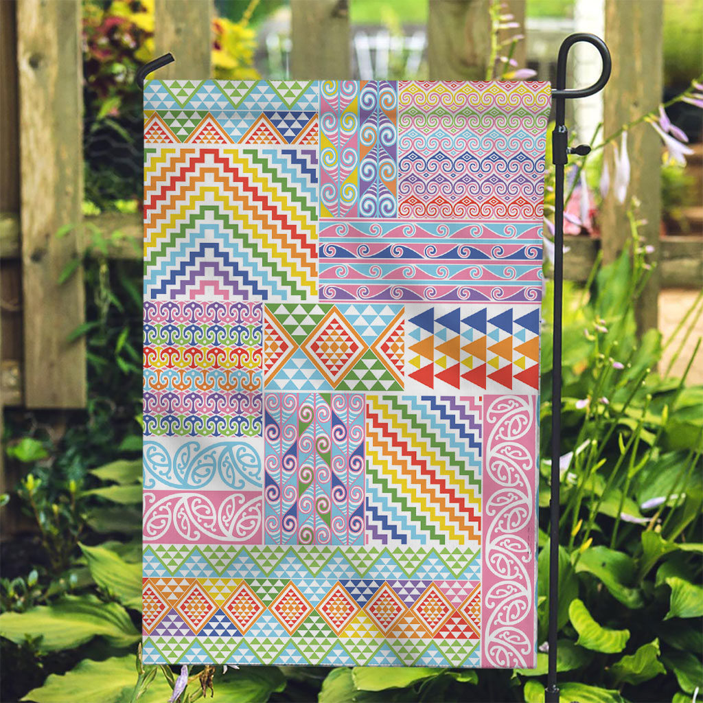 Aotearoa Kowhaiwhai Taniko Patchwork Rainbow Motifs Garden Flag LT9 Garden Flag Rainbow - Polynesian Pride