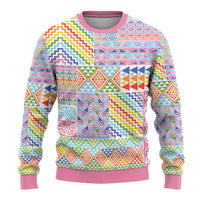 Aotearoa Kowhaiwhai Taniko Patchwork Rainbow Motifs Ugly Christmas Sweater LT9 - Polynesian Pride