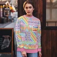 Aotearoa Kowhaiwhai Taniko Patchwork Rainbow Motifs Ugly Christmas Sweater LT9 - Polynesian Pride