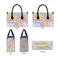 Aotearoa Kowhaiwhai Taniko Patchwork Rainbow Motifs Leather Bag LT9 - Polynesian Pride